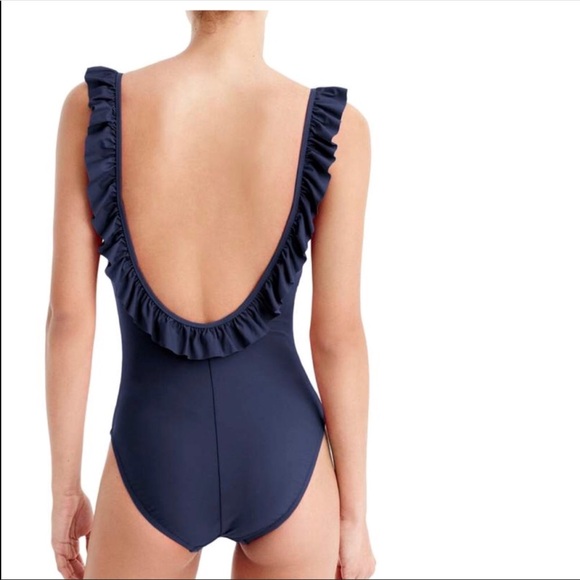 J. Crew Ruffle Scoop Back One-Piece Swimsuit Sz 12 - Picture 2 of 8